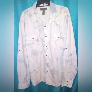 DECREE Distress washed button-up long sleeve shirt, blue/light grey, sz XXL